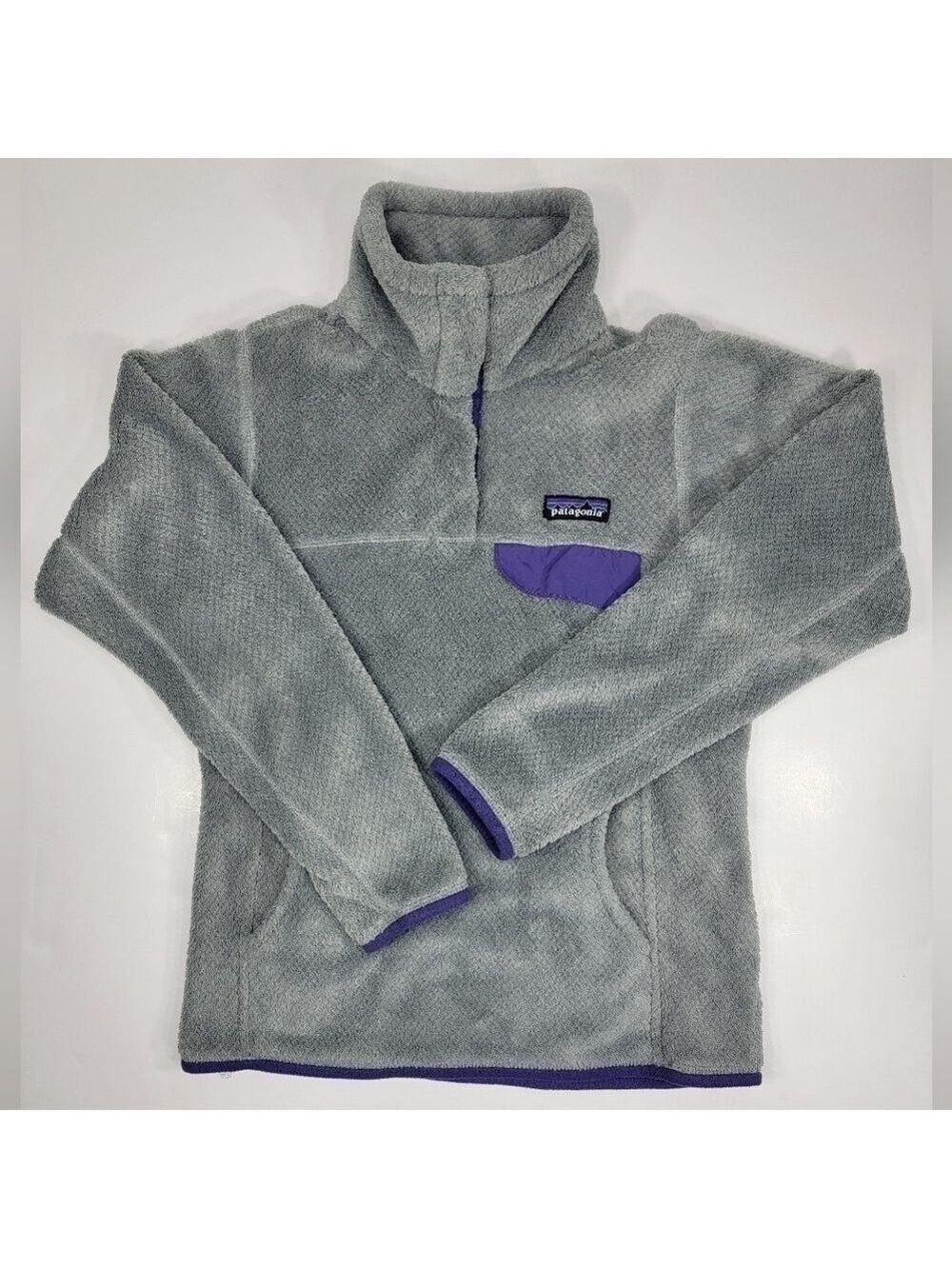 Patagonia Retool Polartec Snap T Pullover Fleece Sweater Womens XS Gray Purple